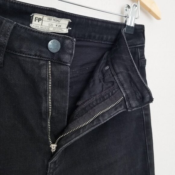 Free People High Waist Flared Bell Bottom Jeans Size 28 Black Stretch Comfy Boho - Picture 11 of 13